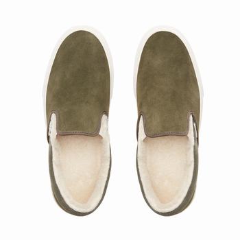 Damske Slip On Tenisky Vans Suede and Sherpa Classic Nachový/Olivovo Zelená VA82DXQAR